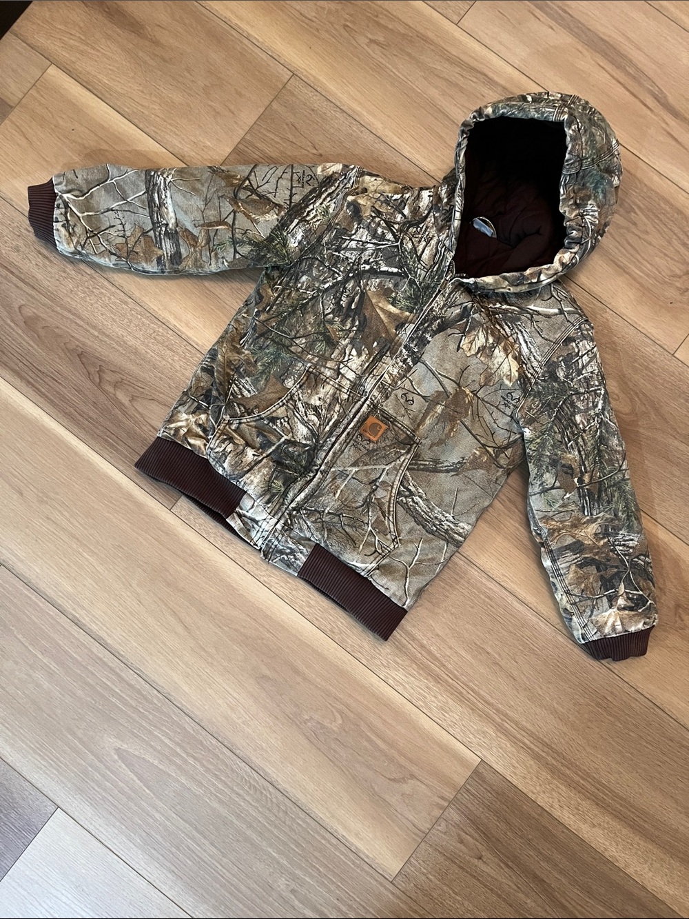 Boys’ Zip-Front Canvas Insulated Hooded Camo Jacket